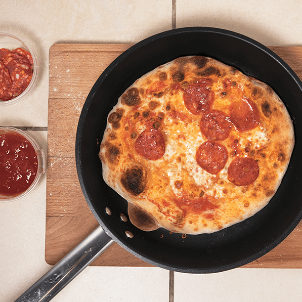 pizza on the frying pan